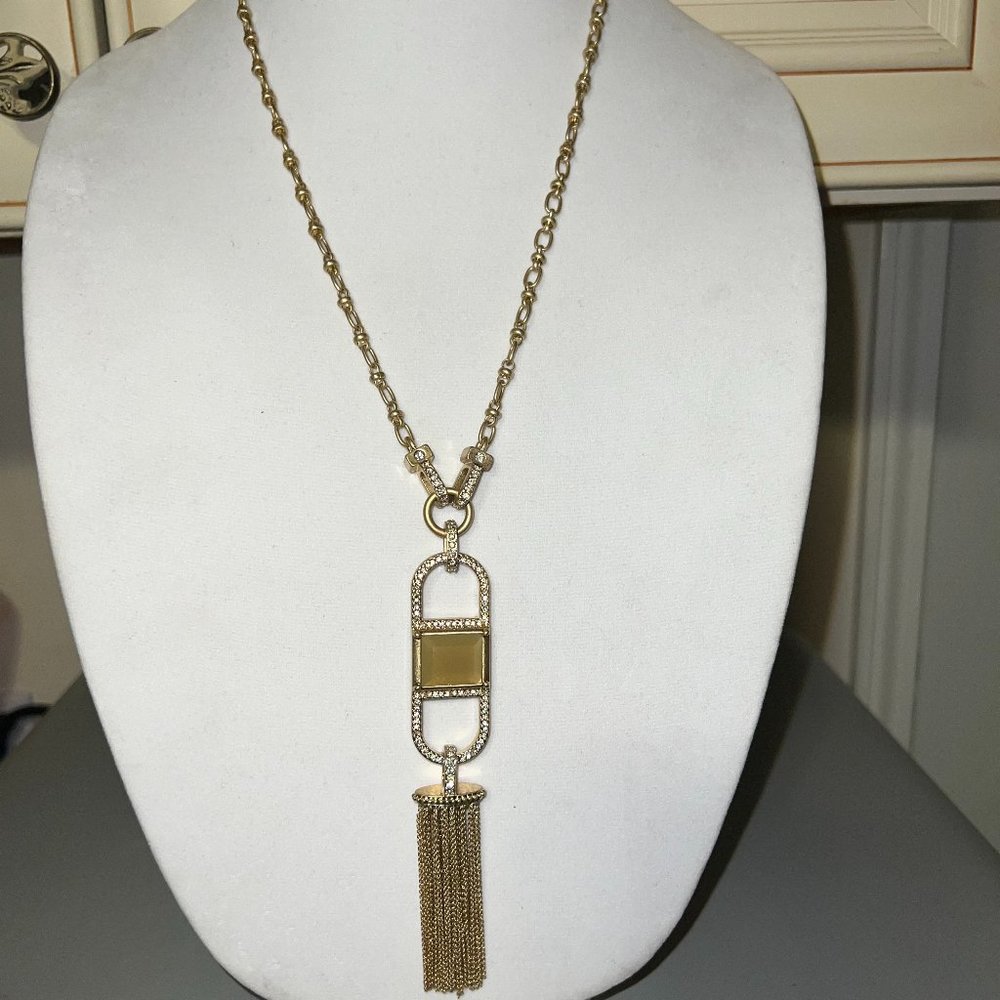 Kiam Family Gold Tone Rhinestone Tassel Necklace